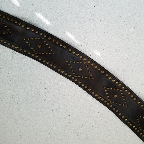 Wide Brown Faux Leather Belt with Gold Grommets - Picture 3 of 8